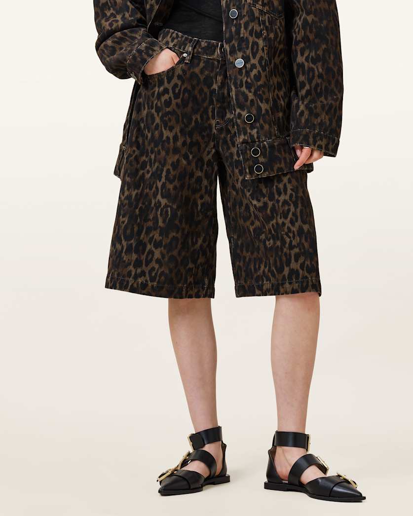Louie Leopard Print Long Shorts LEPPO BROWN | ALLSAINTS